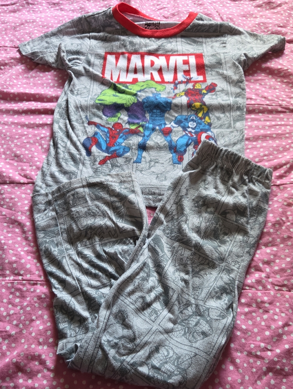 🩵2 For $15🩵Marvel Kids Grey Superhero Pajama Set Size 6